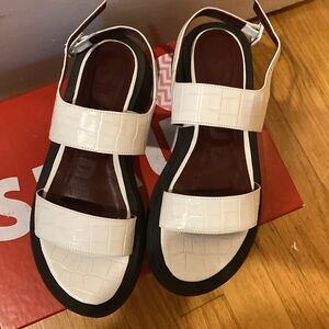 STAUD White Croc Nicky Sandals. Sz. 37/ 6.5-7